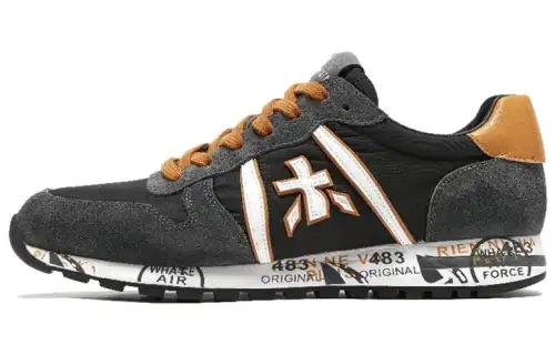 PREMIATA Leather Low top Casual Shoes Men's Black Yellow