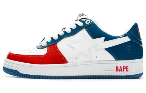 A BATHING APE BAPE STA Leather Low top Stylish Skateboarding Shoes Men's Red White Blue