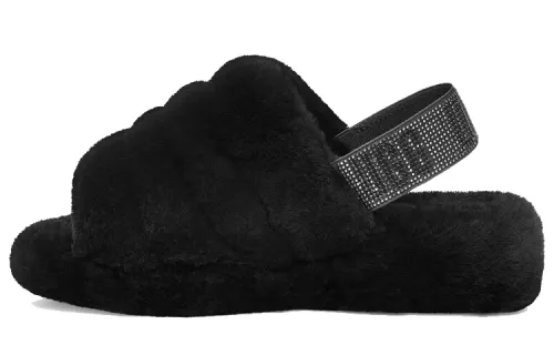 UGG FLUFF YEAH Fashionable And Comfortable Shearling Sandal Women's Black