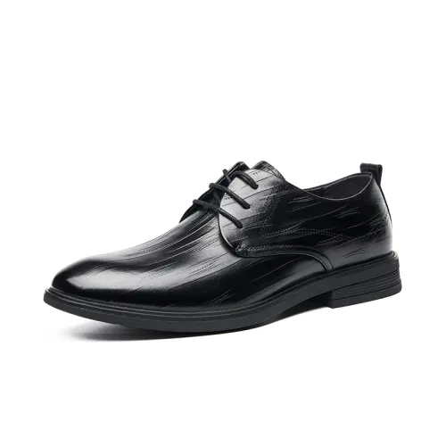 AOKANG first-layer cowhide fashionable business soft sole embossed British style lace-up formal leather shoes men's black