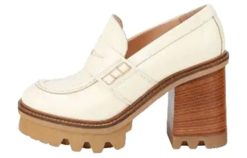 AGL Leather Chunky Heel High Heels Women's White
