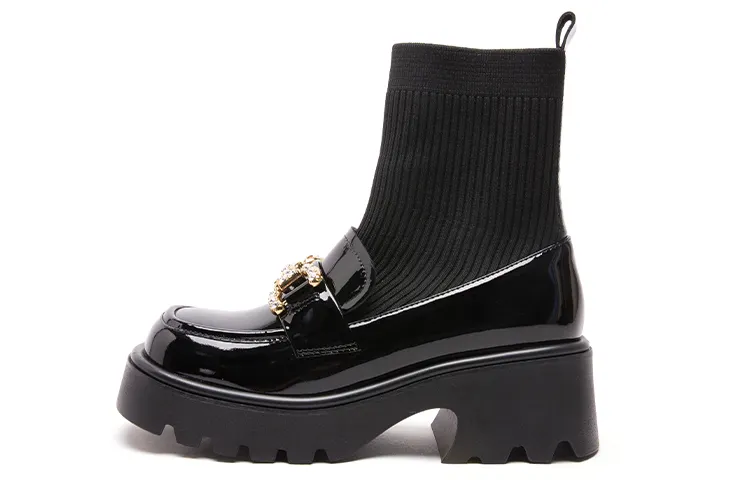 PACO GIL Cow Leather Ankle Boots 6CM Women's Black