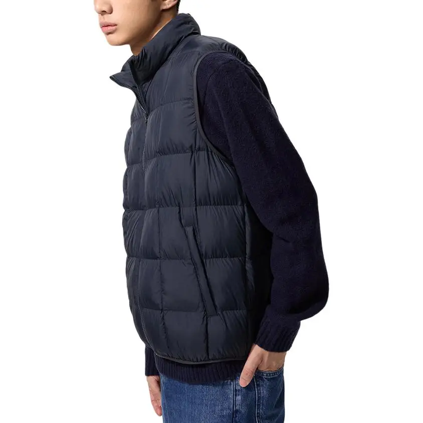 UNIQLO Down Vests Unisex Navy Blue Stand Collar Moderate Other