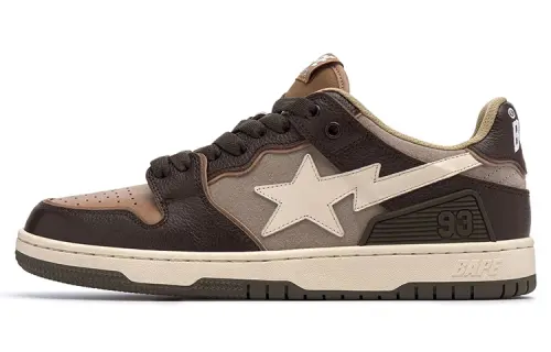 A BATHING APE SK8 STA Leather Stylish Skateboarding Shoes Women's Brown
