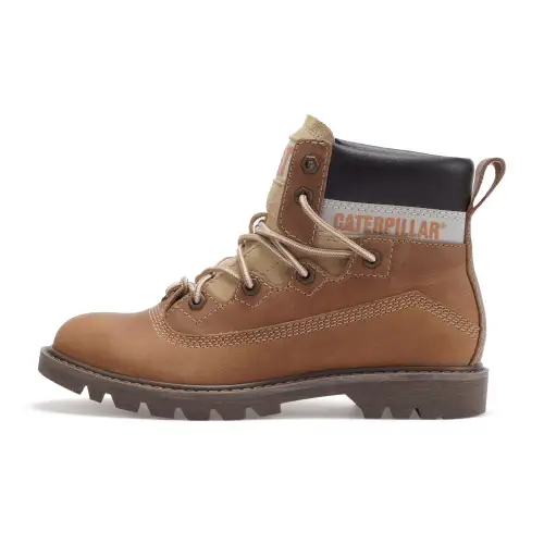 CAT Cow Split Leather Short Combat Boots Women's Brown