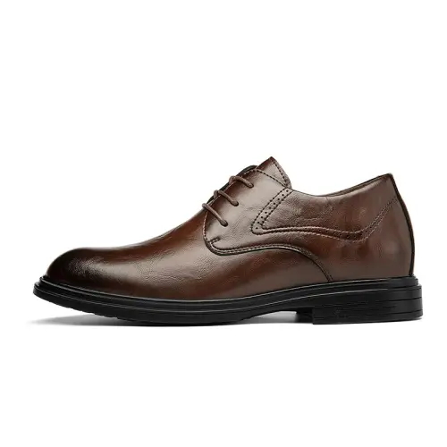 CARTELO Cartier crocodile cow split leather, height increase within 2cm, British style business elegant gentleman, fashionable and simple workplace commuting, comfortable and wear-resistant, formal leather shoes, men's brown