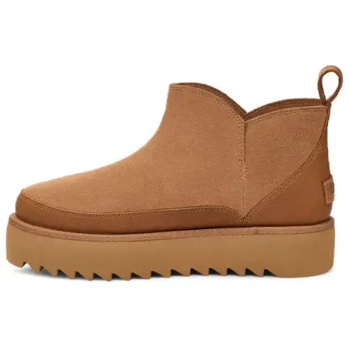 UGG Cow Split Leather Thermal Abrasion Resistant Fleece Lined, Fashion Comfortable Short Snow Boots Women's Chestnut