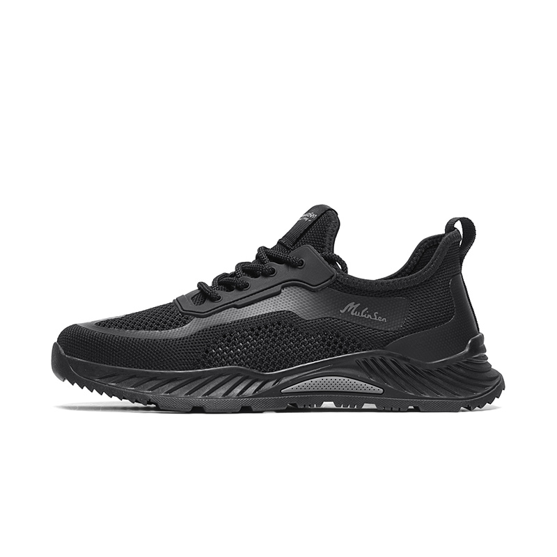 Mulinsen Black Warrior Dark Night Trendy Cool Versatile Heightened Thick Sole Soft Sole Comfortable Running Shoes Fabric Simple Fashion Q-Elastic Shock Absorption Daily Commuting Wear-Resistant Breathable Wrapping Low-top Lifestyle Casual Shoes Men's Style