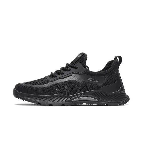 Mulinsen Black Warrior Dark Night Trendy Cool Versatile Heightened Thick Sole Soft Sole Comfortable Running Shoes Fabric Simple Fashion Q-Elastic Shock Absorption Daily Commuting Wear-Resistant Breathable Wrapping Low-top Lifestyle Casual Shoes Men's Style