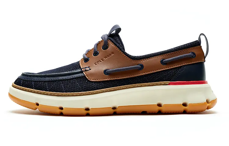 COLE HAAN Textile, Cow Leather Breathable And Quick Dry Low top Casual Shoes Men's Navy Blue