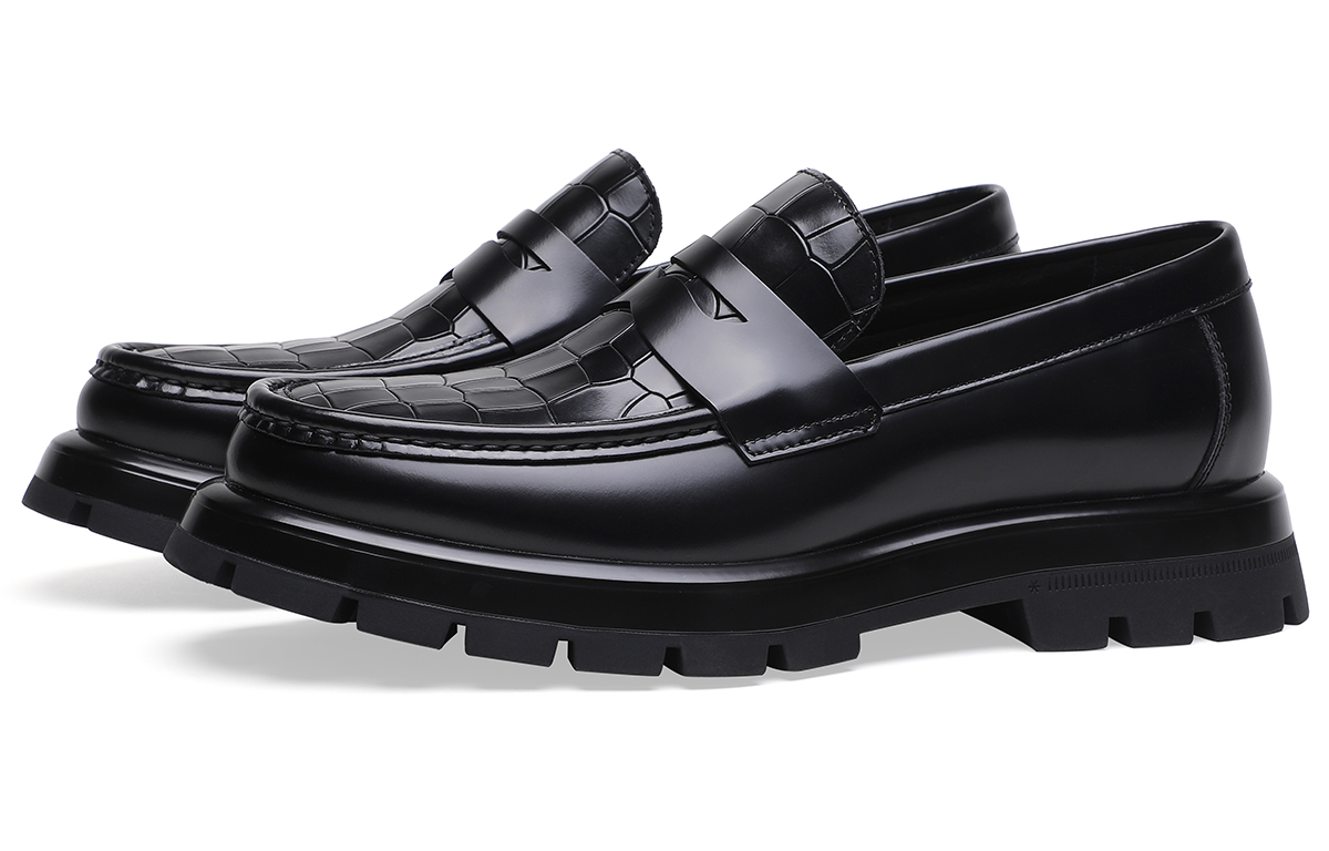 BOSSSUNWEN Cow Leather Loafers Men's Black