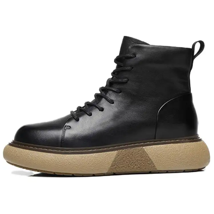 JANE HARLOW Leather Classic And Versatile Crew Combat Boots Men's Black