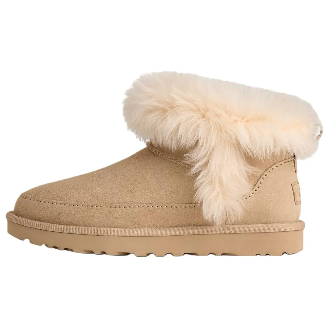 UGG Classic Novelty Cow Split Leather Thermal Fleece Lined, Comfortable Slip on Snow Boots Women's Brown