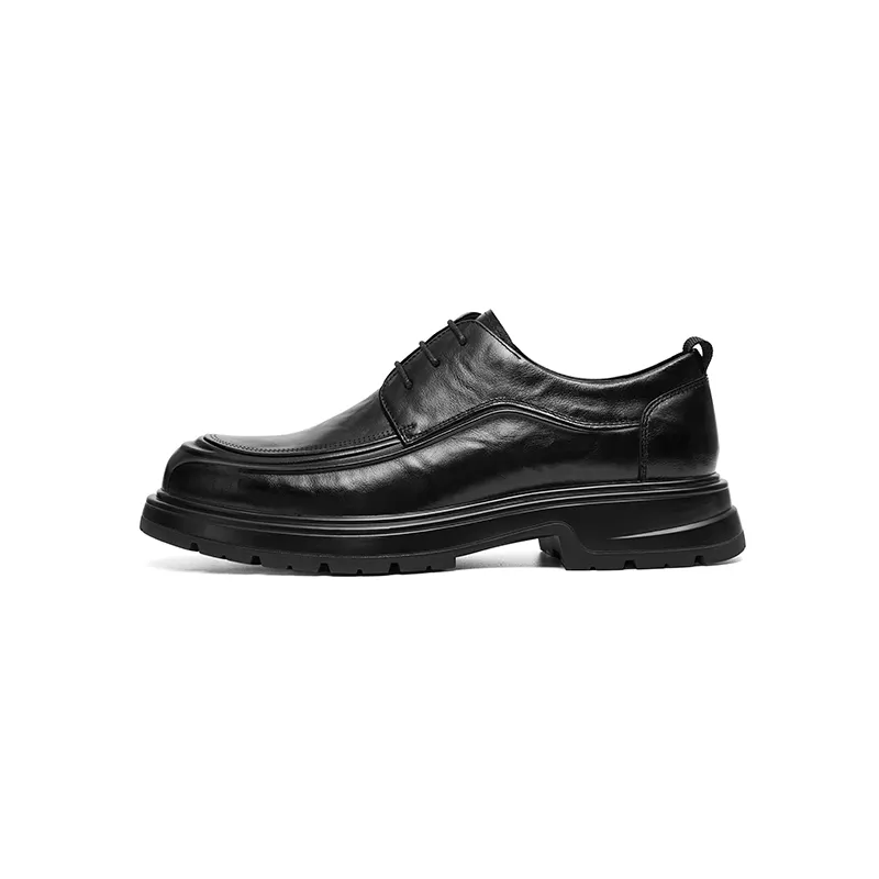 Red dragonfly cow leather, lace-up breathable thick sole, heightening, groom and wedding, workplace business fashion, Derby formal leather shoes, men's style (one size larger)