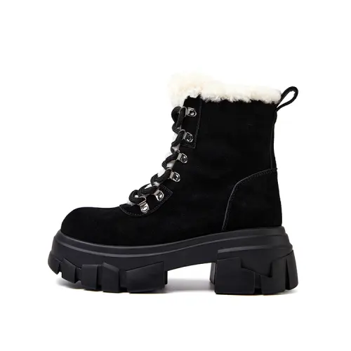 Marie Claire Short Mid Calf Combat Boots 6.5cm Women's Midnight Paris Black