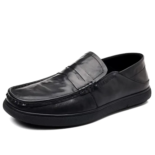 Mulinsen first-layer cowhide trendy fashion gentleman British style classic leather shoes soft sole comfortable slip-on driving shoes casual shoes men's black