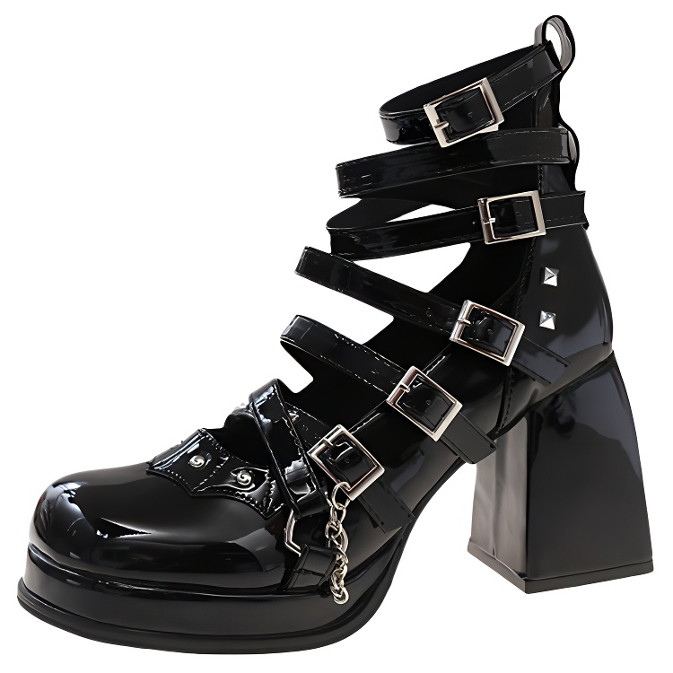 LXVB PU Gothic style Japanese sweet cool elegant temperament dark style y2k Judgment Angel COS uniform JK punk platform subculture lolita thick heel high heels women's black