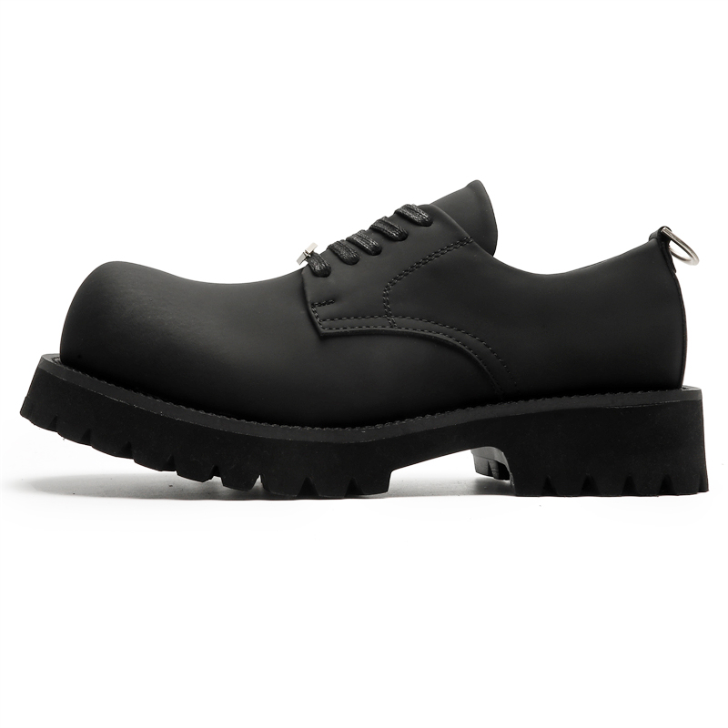 V05 Microfiber Leather Derby British Thick Sole Round Toe Retro Matte Big Toe Casual Shoes Men's Black