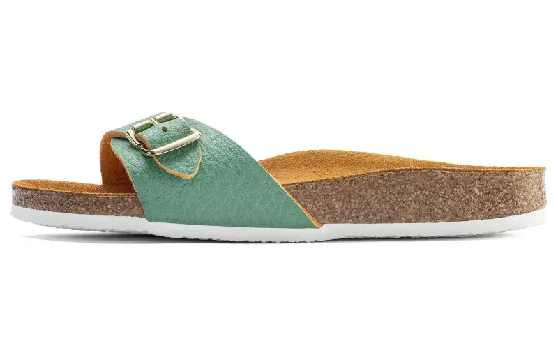 Birkenstock Leather Slide Slippers Women's Green Narrow