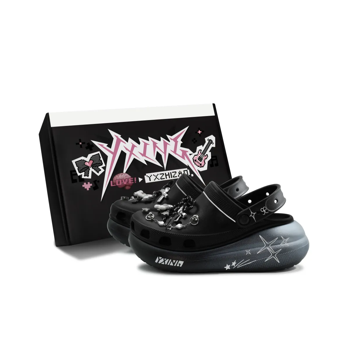 Crocs Classic Crush Clogs Unisex Black Silver