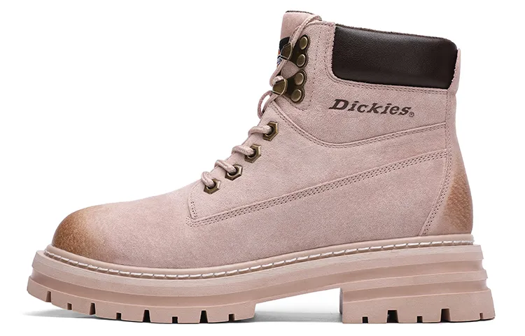 Dickies Kawaii Cute Pink Casual Microfiber Leather Short Combat Boots Women's Pink