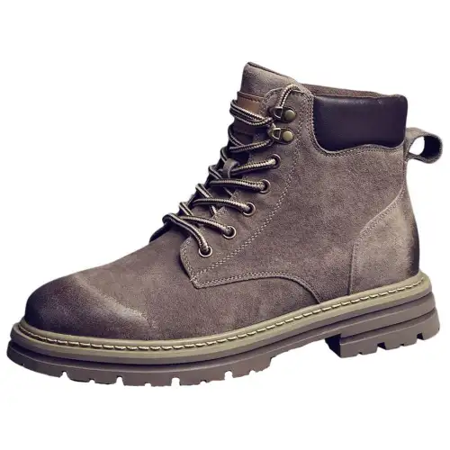 JANE HARLOW Top Grain Pig Leather Short Combat Boots Men's Khaki