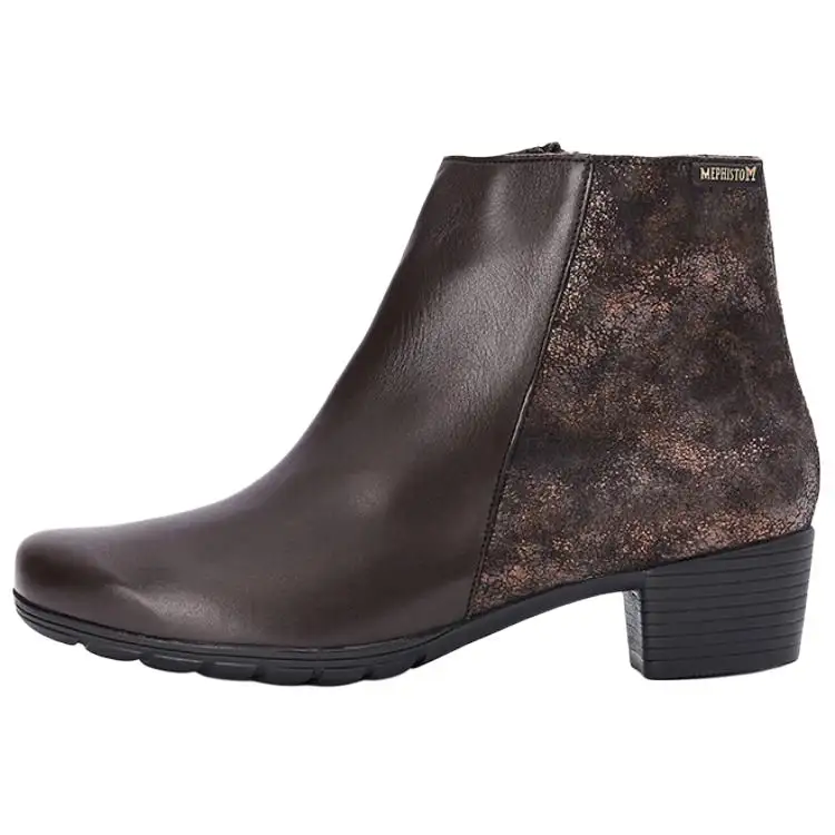 MEPHISTO Cow Leather Ankle Boots 4cm Women's Dark Brown