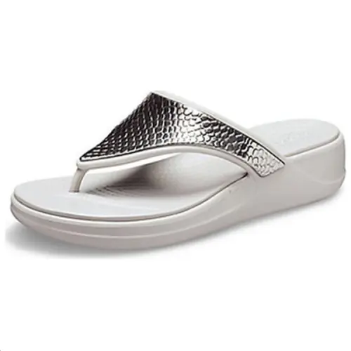 Crocs Metal Detail Abrasion Resistant Slip Resistant Abrasion Resistant Slip Resistant Flip Flops Women's Silver