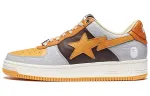 A BATHING APE STA Leather Low top Stylish Skateboarding Shoes Women's Gray Orange