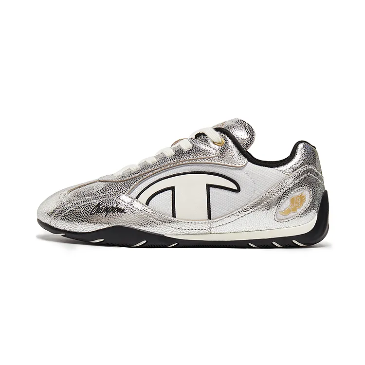 Champion Racing Textile, Synthetic Leather Support Balance Low-top Casual Shoes Women's Silver White/Black