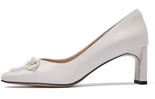 PACO GIL Sheepskin Chunky Heel High Heels 6cm Women's White