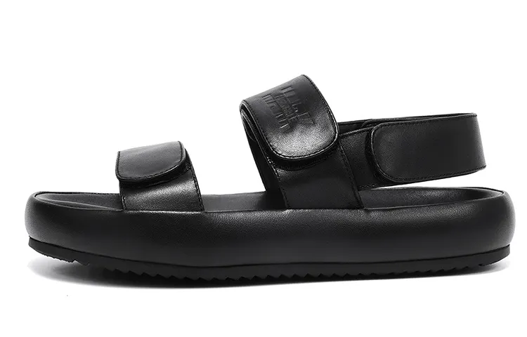 Mark Huafei FAIRWHALE cow leather Velcro, casual, cool and comfortable, easy on the feet, anti-slip and anti-odor, fashionable sandals, men's black