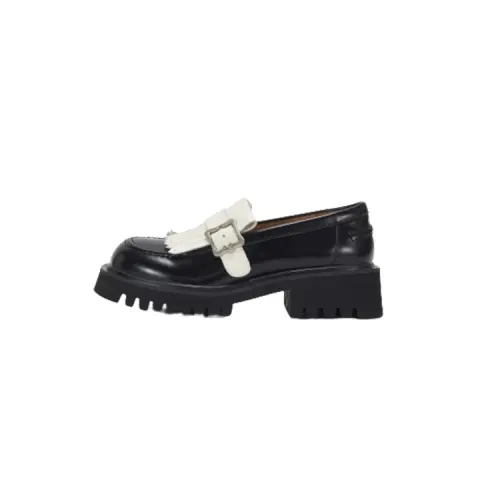 Teenie Weenie Cow Leather Loafers 4.5cm Women's Black
