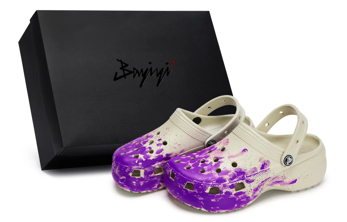 Crocs Classic Platform Clog 811 Manufacturing, Wrapped On Site, Special Shoe Box Clogs Women's Bone White Purple