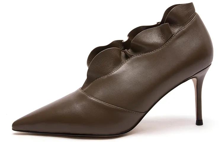 PACO GIL Sheepskin Slim Heel High Heels 7.5cm Women's Brown