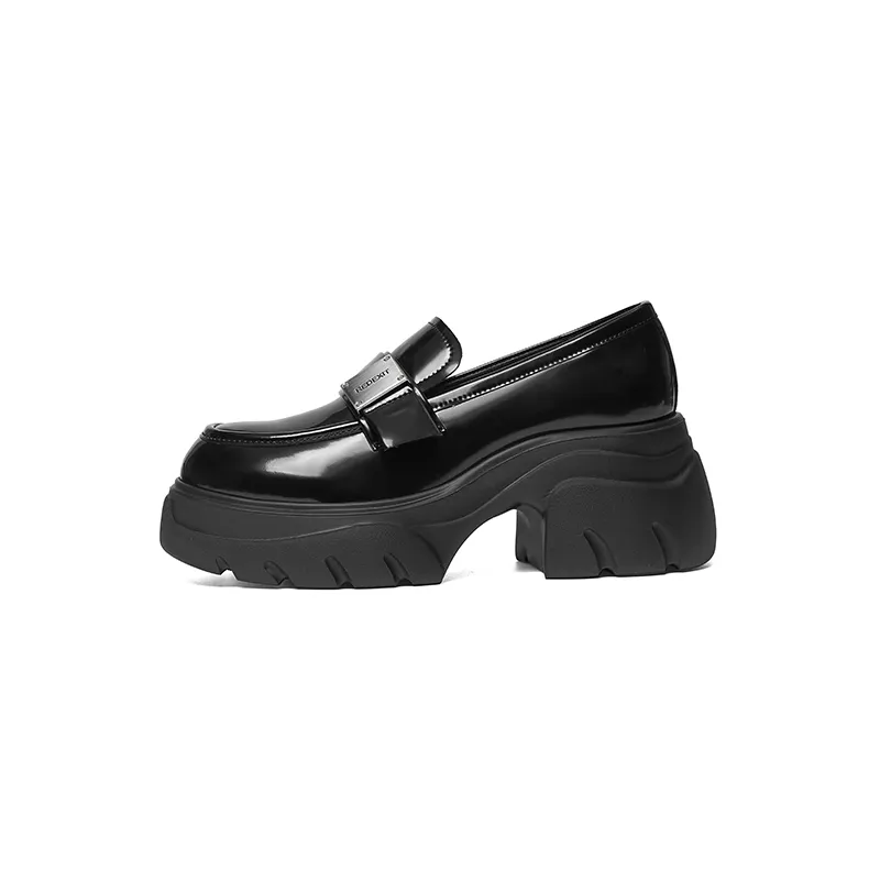 Red Dragonfly Synthetic Leather Cow Split Leather Thick Sole Increased Slip-on Small British Leather Shoes Loafers 6.5CM Women