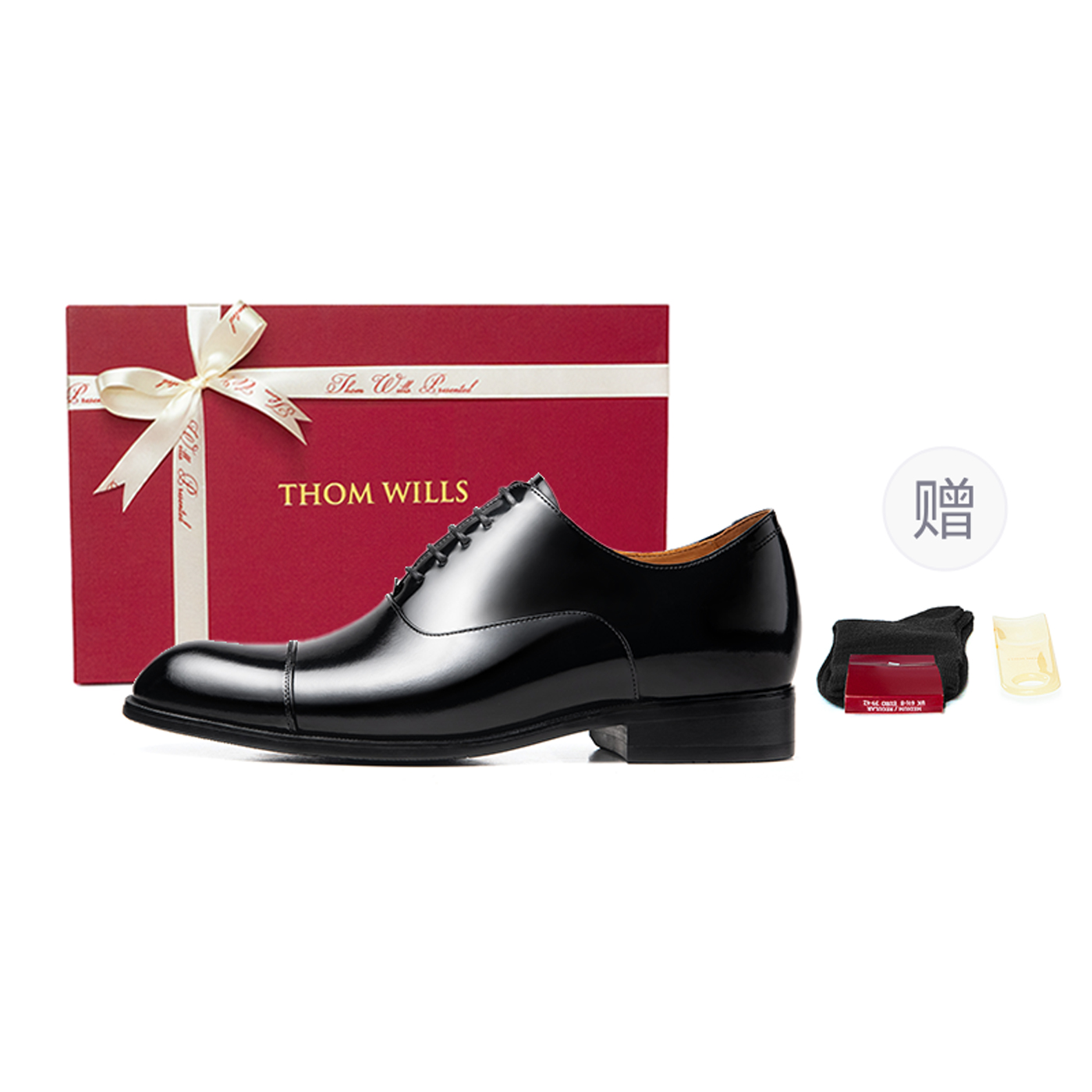 THOM WILLS British Business Shiny Oxford Shoes Old Money Style Dress Shoes Men's Black