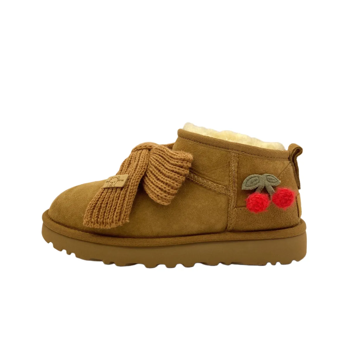 UGG CLASSIC ULTRA MINI Bowknot Sheepskin Thermal Slip Resistant Ankle Length Snow Boots Women's Chestnut Brown