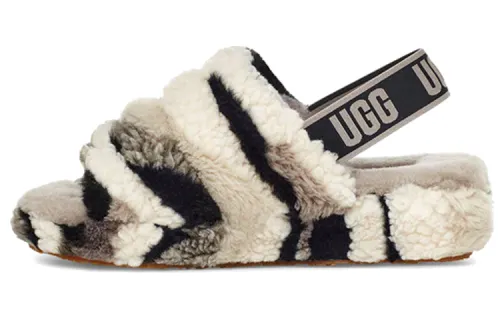 UGG FLUFF YEAH Comfortable Thermal Fleece Lined Stylish Sandal Women's Black Gray