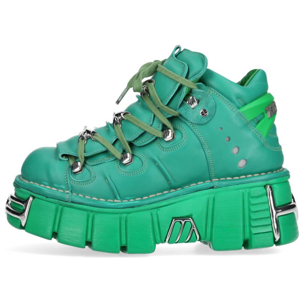 NEW ROCK Cow Leather Mid top Casual Shoes Unisex Green