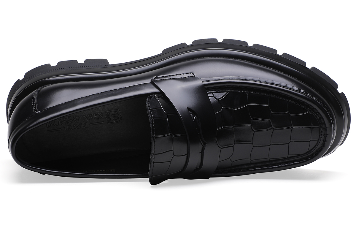 BOSSSUNWEN Cow Leather Loafers Men's Black