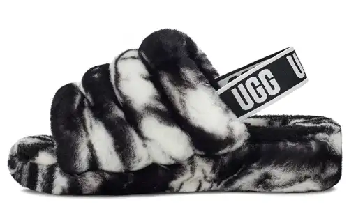 UGG Fluff Yeah Slide Marble 'Black White' Women's