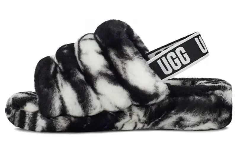 UGG Fluff Yeah Slide Marble 'Black White' Women's