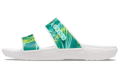 Crocs Classic Tropical Outdoor Flat Heel Sports Slippers White Green Women's