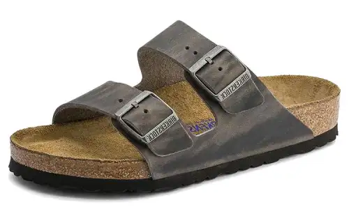 Birkenstock Top Grain Cow Leather Slide Slippers Unisex Iron Gray Regular