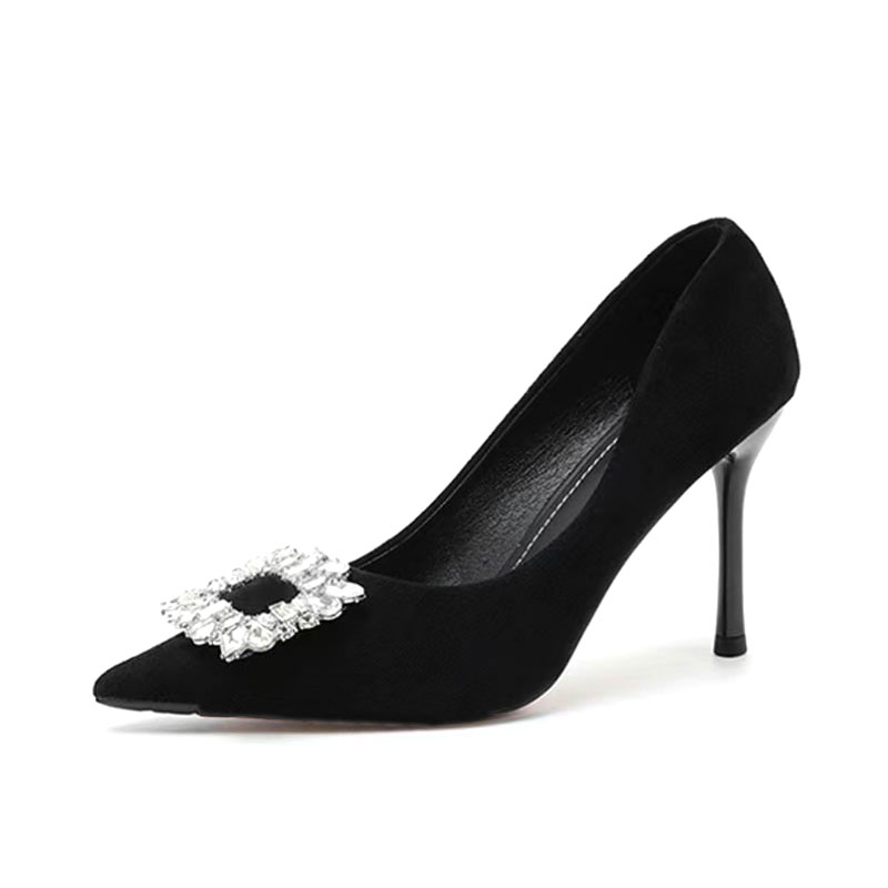 LUNNIFEIYA suede, mature girl, French elegance and sexy, rhinestone square buckle, stilettos, high heels, women's style