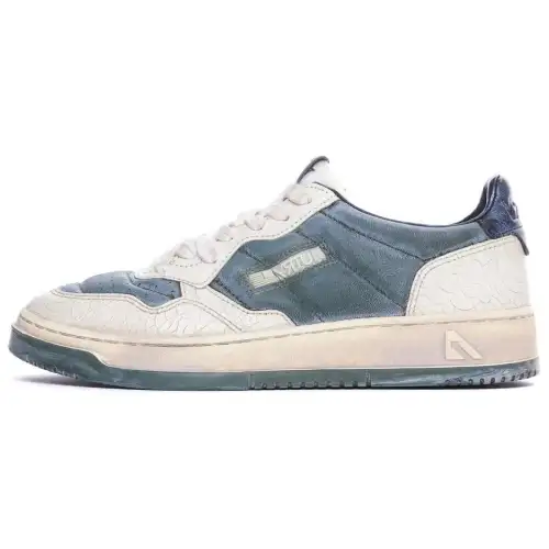 AUTRY Leather Fashion Slip Resistant Low top Skateboard Shoes Men's White Blue