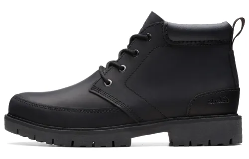 Clarks Losdale Collection Top Grain Cow Leather Short Mid Calf Combat Boots Men's Black
