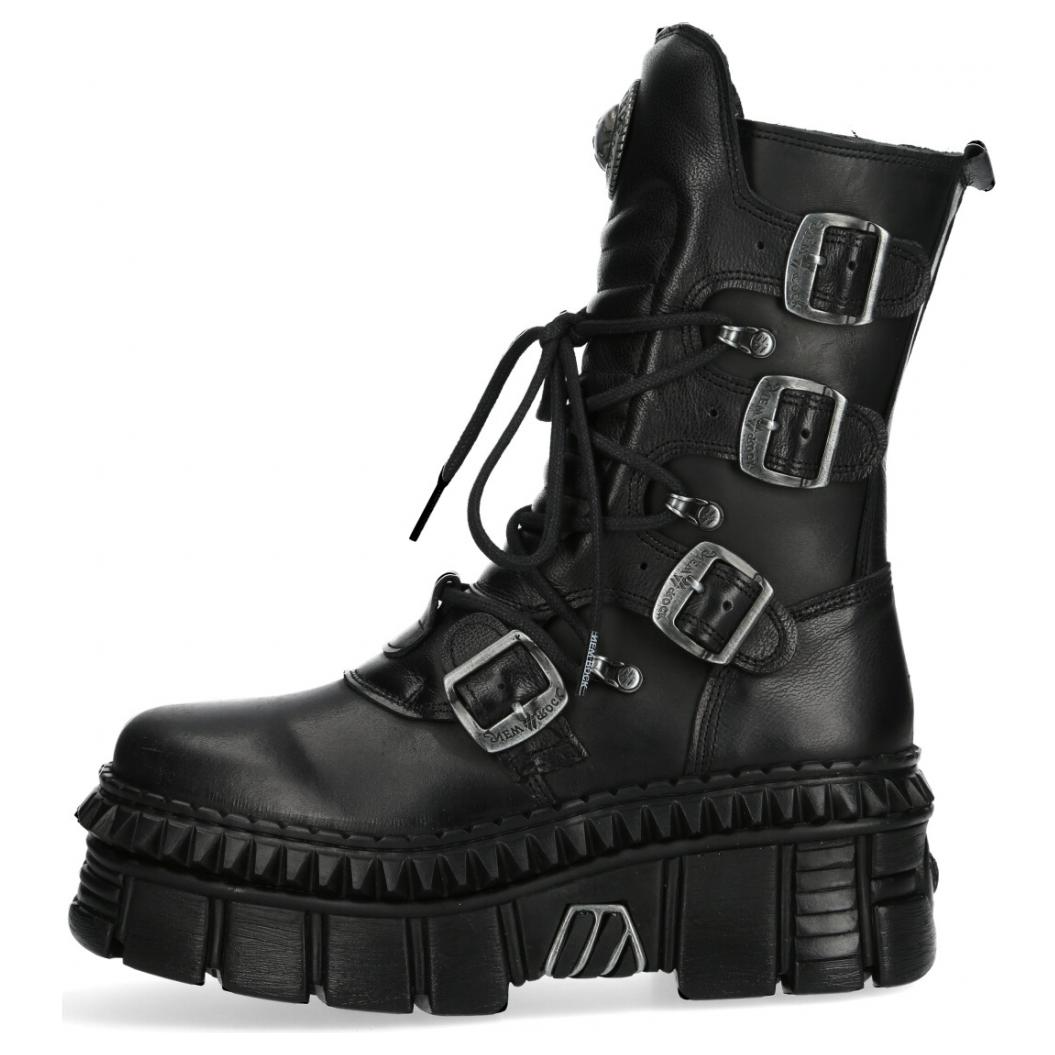 NEW ROCK Cow Leather Ankle Boots 6CM Unisex Black