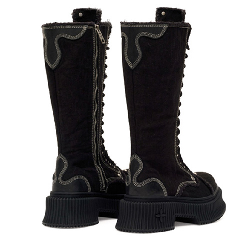 SMFK Wild World Wild World Series Black Biscuits Knee high Boots Women's Black